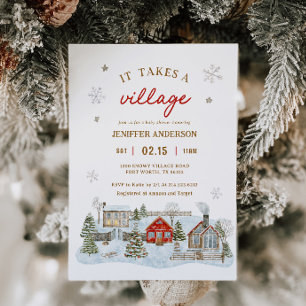 Invitation Il faut un Baby shower d'hiver neige du village