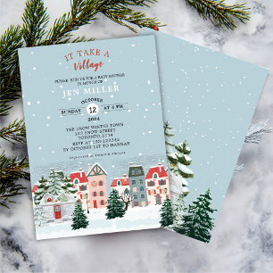 Invitation Il faut un baby shower d'hiver village