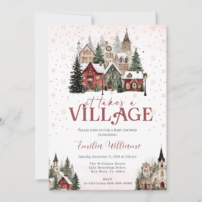 Invitation Il faut un Baby shower Village Chritsmas (Devant)