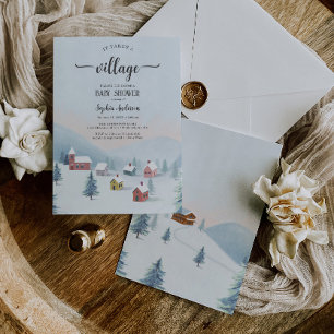 Invitation Il Faut Un Baby shower Village D'Hiver