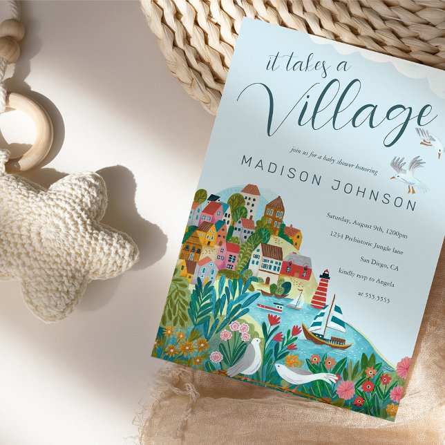 Invitation Il faut un garçon de village baby shower fête (it takes a village gender neutral baby shower invitation)