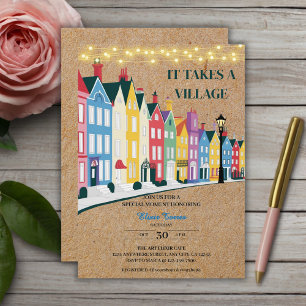 Invitation Il faut un village Baby Shower Moderne Artisanal