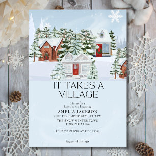 Invitation Il faut un village bleu ville d'hiver baby shower