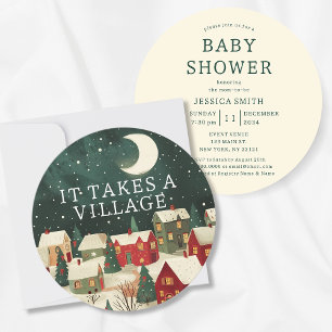 Invitation Il Faut Un Village De Baby shower Whimsical Winter