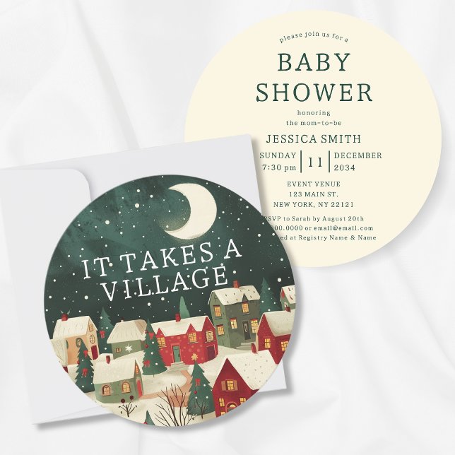 Invitation Il Faut Un Village De Baby shower Whimsical Winter (It Takes A Village Winter Illustration Baby Shower Invitation
)