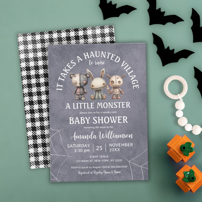 Invitation Il Faut Un Village Hauné Baby shower D'Halloween (It Takes A Haunted Village Halloween Baby Shower Invitation)