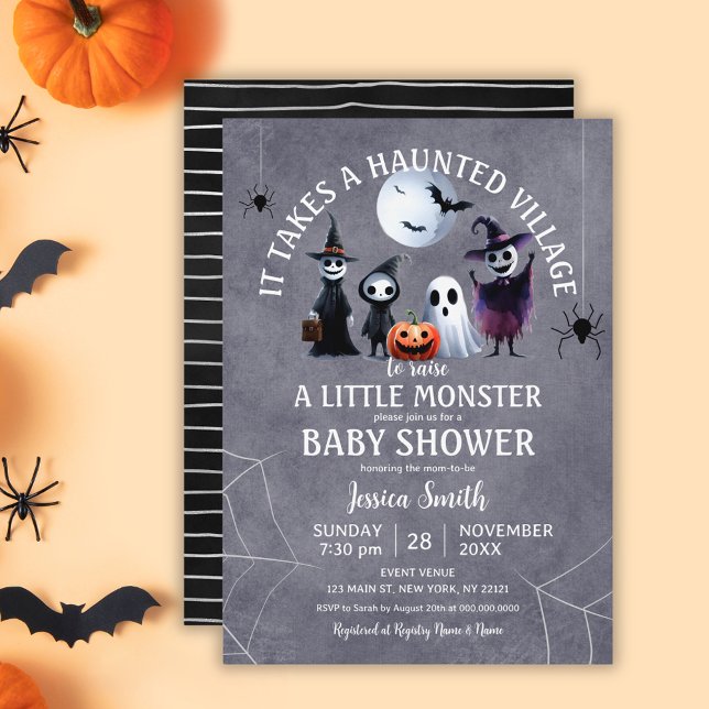 Invitation Il Faut Un Village Hauné Baby shower D'Halloween (It Takes A Haunted Village Halloween Baby Shower Invitation)