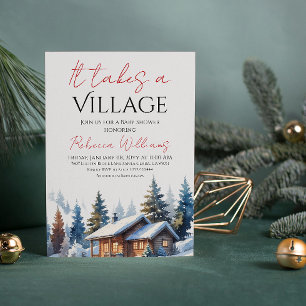 Invitation Il Faut Un Village Neutre Baby shower D'Hiver