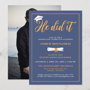 Invitation Il L'A Fait Grad Casquette Tassel Blue Graduation