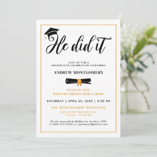 Invitation Il L'A Fait Grad Casquette Tassel Graduation Party