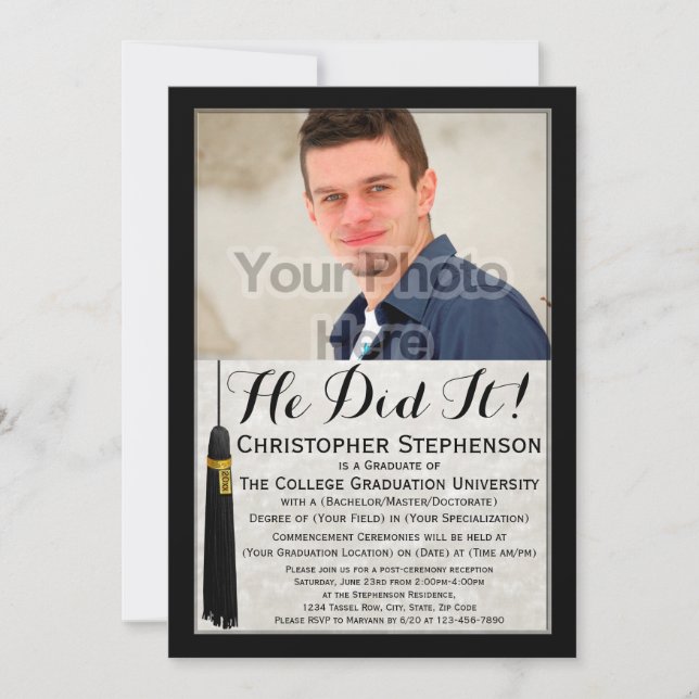 Invitation Il L'A Fait Tassel Custom Photo College Graduation (Devant)