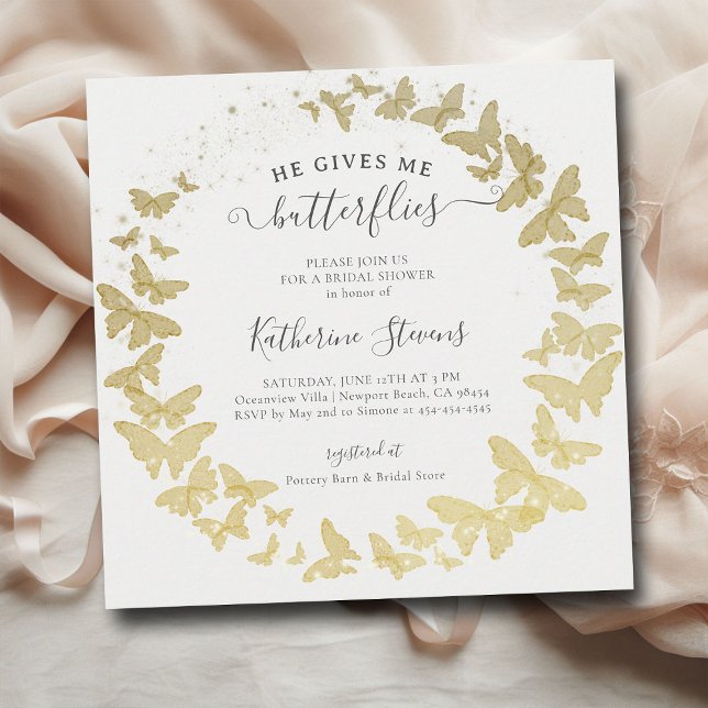 Invitation Il Me Donne Des Papillons Fête des mariées Or Mode (he gives me butterflies bridal shower invitation gold foil butterfly garden whimsical elegant modern)