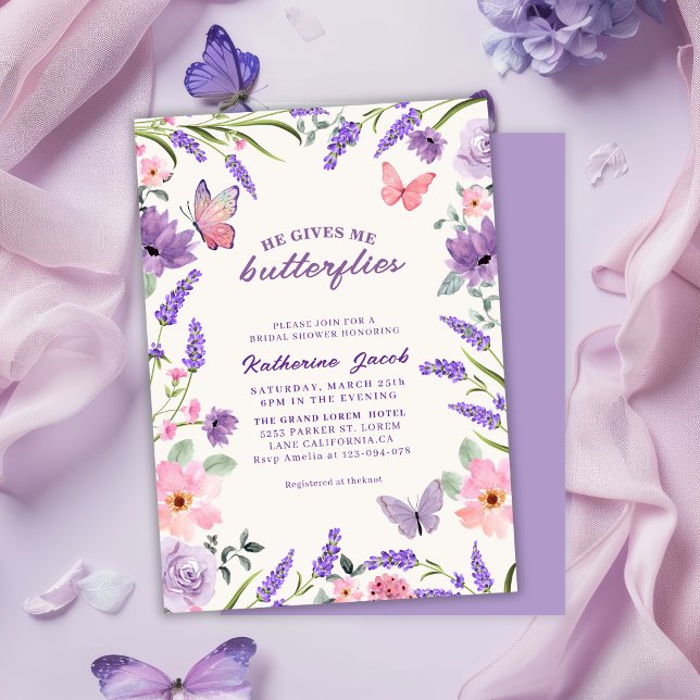 Invitation Il me donne des papillons Lavender douche nuptiale (Créateur téléchargé)