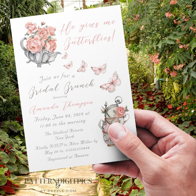 Invitation Il Me Donne Des Papillons Magique Thé Floral Douch (Créateur téléchargé)