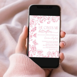 Invitation Il Me Donne Des Papillons Rose Fête des mariées Vi