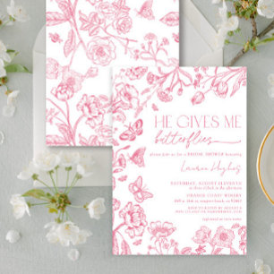Invitation Il Me Donne Des Papillons Rose Fête des mariées Vi