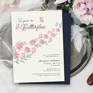 Invitation Il Me Donne Des Papillons Rose Floral Baby Shower