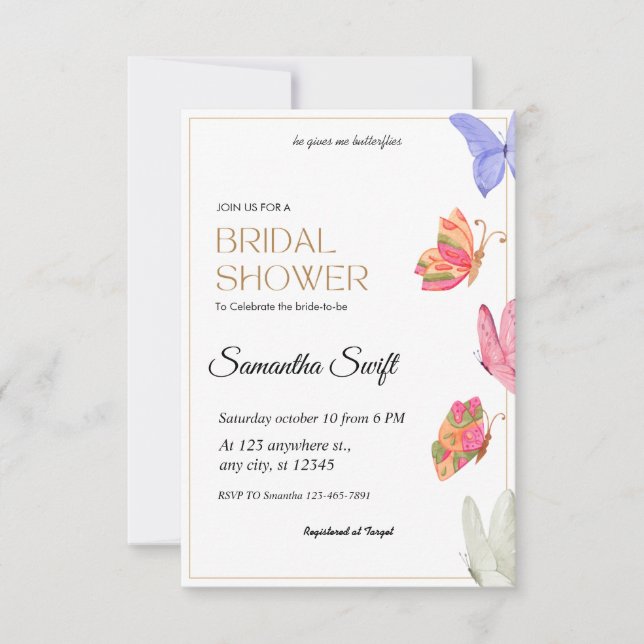 Invitation Il me donne Fête des mariées aux papillons (Devant)