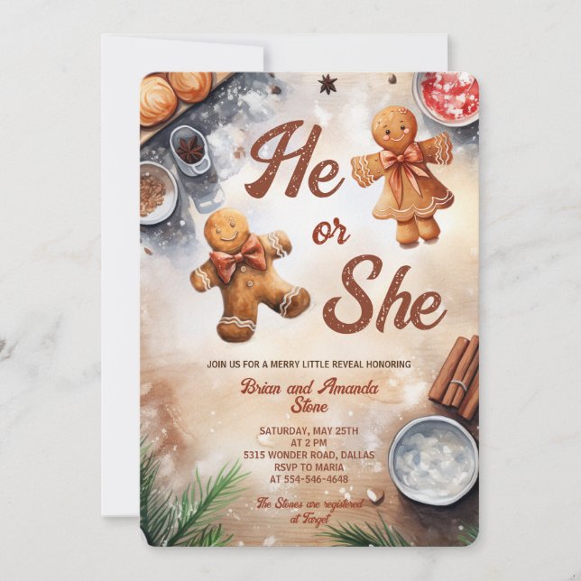 Invitation Il ou Elle Biscuits au Gingembre Noël Révélation d (Devant)