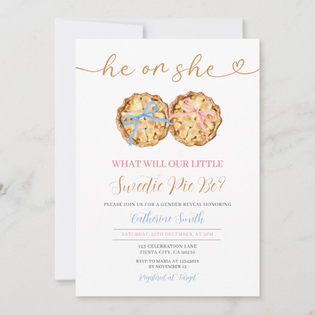 Invitation Il ou elle Bow Citrouille tarte à la révélation de (Devant)