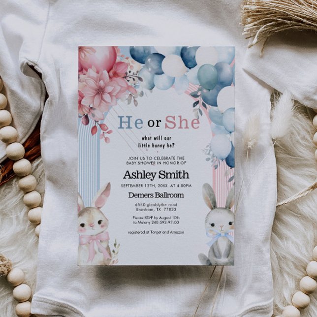 Invitation Il ou elle lapin Baby shower de révélation de genr (Créateur téléchargé)