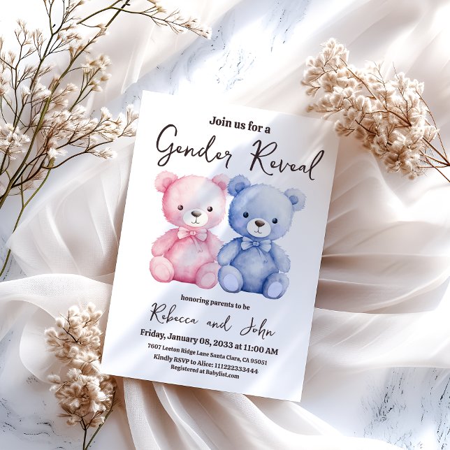 Invitation Il ou Elle Ours Bleu et Rose Fête de Révélation du (Créateur téléchargé)