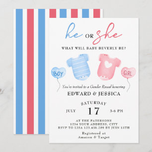 Invitation Il ou Elle Quel Sera Bébé Bleu Rose Minimaliste Mi