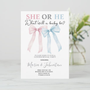 Invitation Il ou Elle Ruban Rose Bleu Révélation du Sexe du B