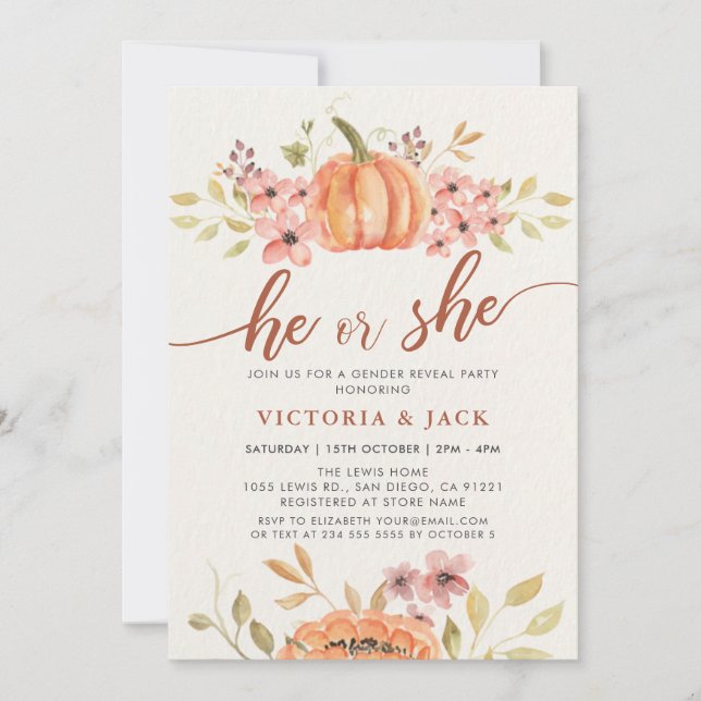 Invitation Il ou elle tombe Citrouille Rustic Boho Genre Reve (Devant)