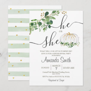 Invitation Il ou elle White Citrouille Genre Revela