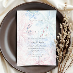 Invitation Il ou elle Winter Pink Blue Snowflon Party genre