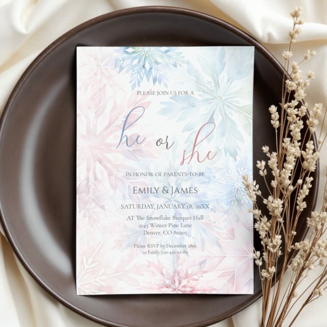 Invitation Il ou elle Winter Pink Blue Snowflon Party genre (Créateur téléchargé)