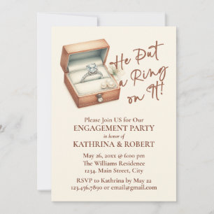 Invitation Il Y A Mis Une Bague ! Parti d'engagement beige