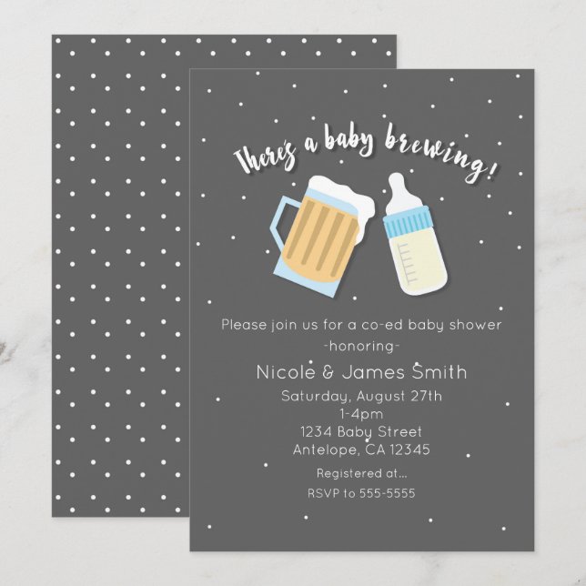 Invitation Il y a un bébé brassant des mugs de bière Douche C (Devant / Derrière)