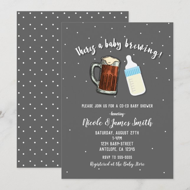 Invitation Il y a un bébé brassant des mugs de bière Shower B (Devant / Derrière)