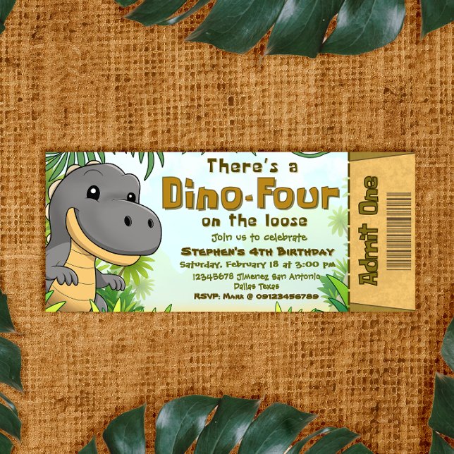 Invitation Il y a un Dino Four en liberté - Billet (There's a Dino Four on the Loose - Ticket Invitation)