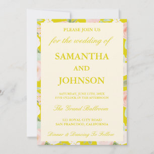 Invitation Île Citron Ivory Floral Monogramme Photo Mariage