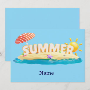 Invitation Île de plage estivale 3D Tendance Vacances tropica