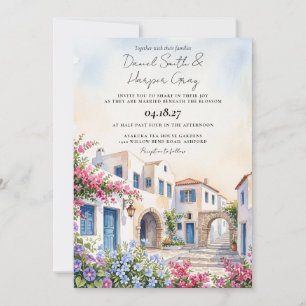 Invitation Île grecque Santorin aquarelle Grèce mariage