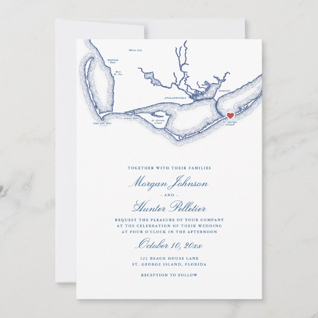 Invitation Île St. George Code QR Bleu Tout-en-Un Mariage (Devant)