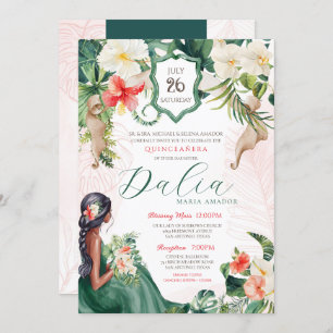 Invitation Ile tropicale Emerald Green Floral Quinceanera