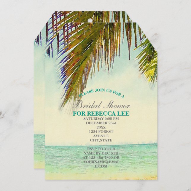 Invitation île tropicale palmier plage nuptiale (Devant / Derrière)