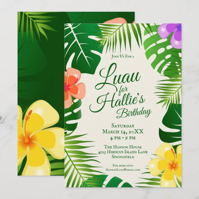 Invitation Île tropicale Plage Luau Anniversaire (Devant / Derrière)