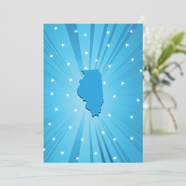 Invitation Illinois State Silhouette Blue Explosion d'étoiles (Créateur téléchargé)
