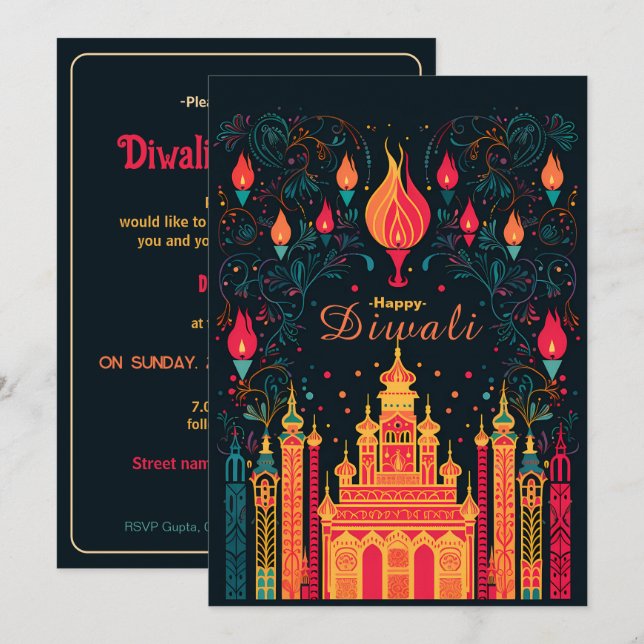 Invitation Illumination Divine : Une fête de Diwali (Devant / Derrière)