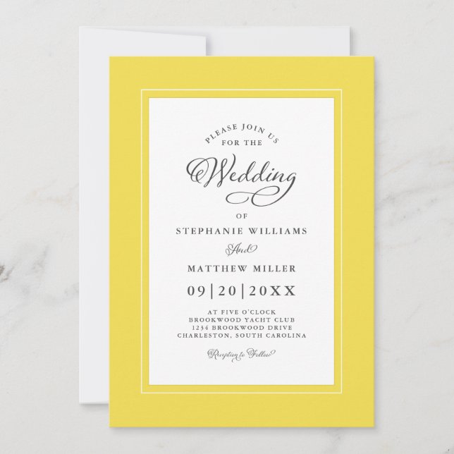 Invitation Illuminer Jaune élégant script de mariage tendance (Devant)