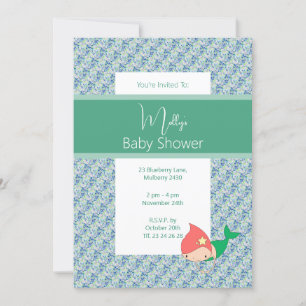 Invitation illusima Baby shower de sirène de corail vert