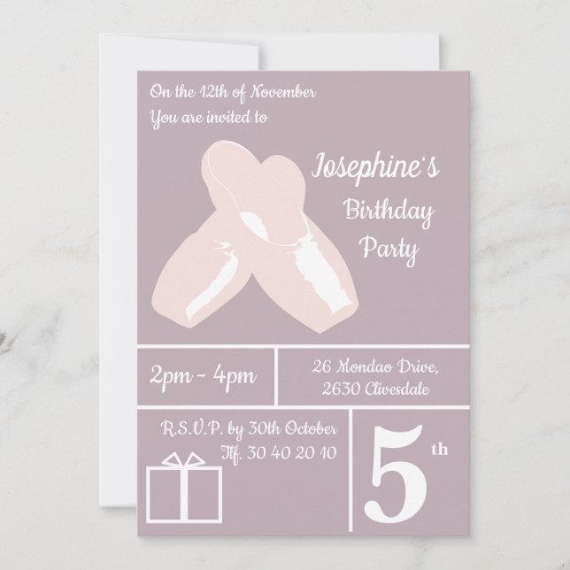 Invitation illusima Ballerina Chaussures Mauve Anniversaire (Devant)