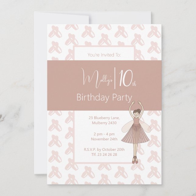 Invitation illusima Ballerina Fée rose 10e anniversaire (Devant)