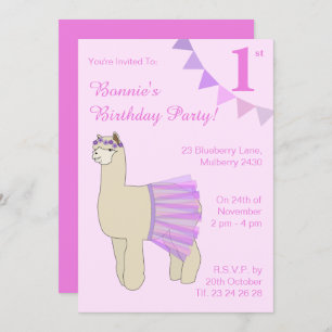 Invitation illusima Ballerina Llama Girls Drapeaux roses Anni